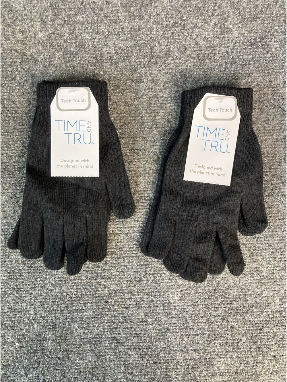 Time & Tru Womens One Size Black Knit Winter Tech Touch Gloves Lot of 2 NEW!!